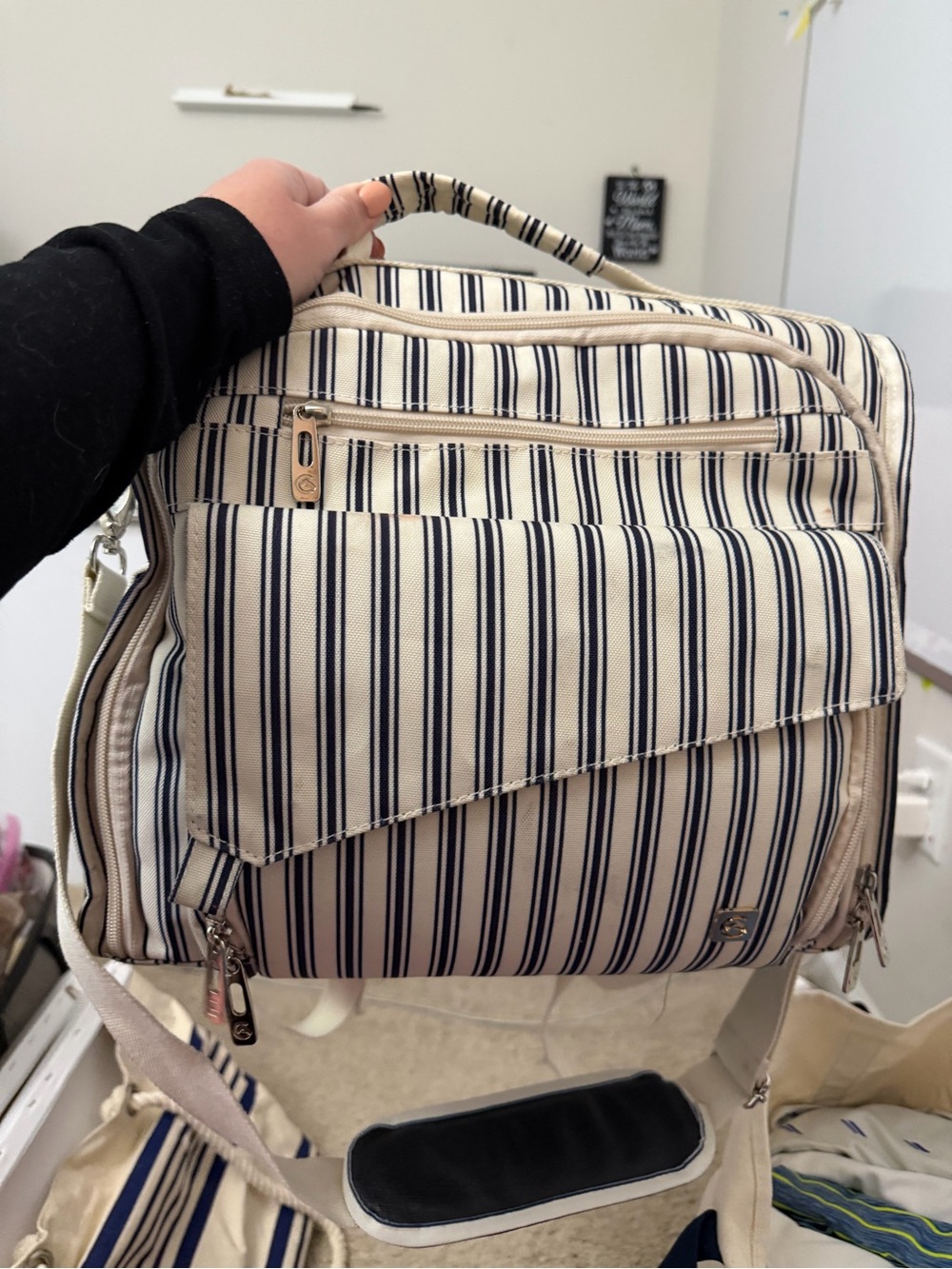 Striped Convertible Diaper Bag - Navy & Cream
